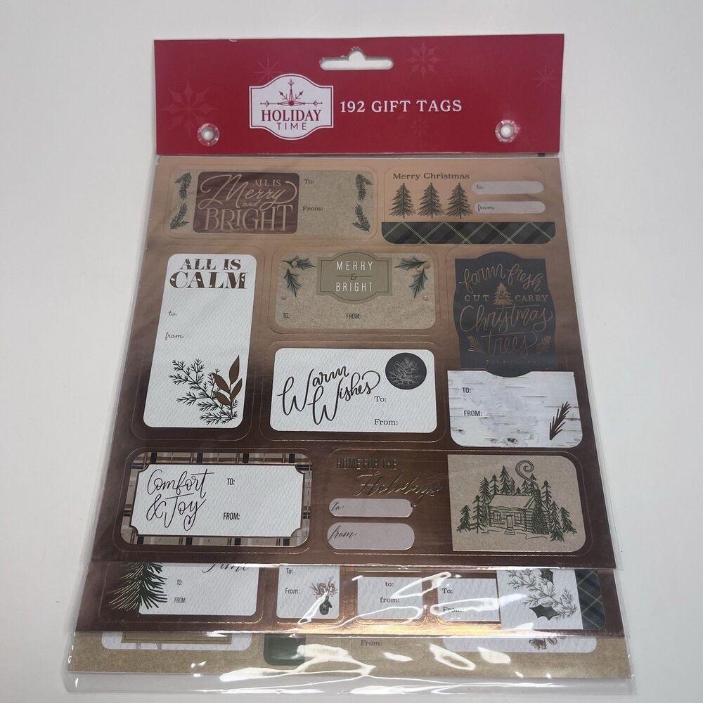 Holiday Time 192 Gift Tags Christmas Metalic Holiday Gift Labels - NEW